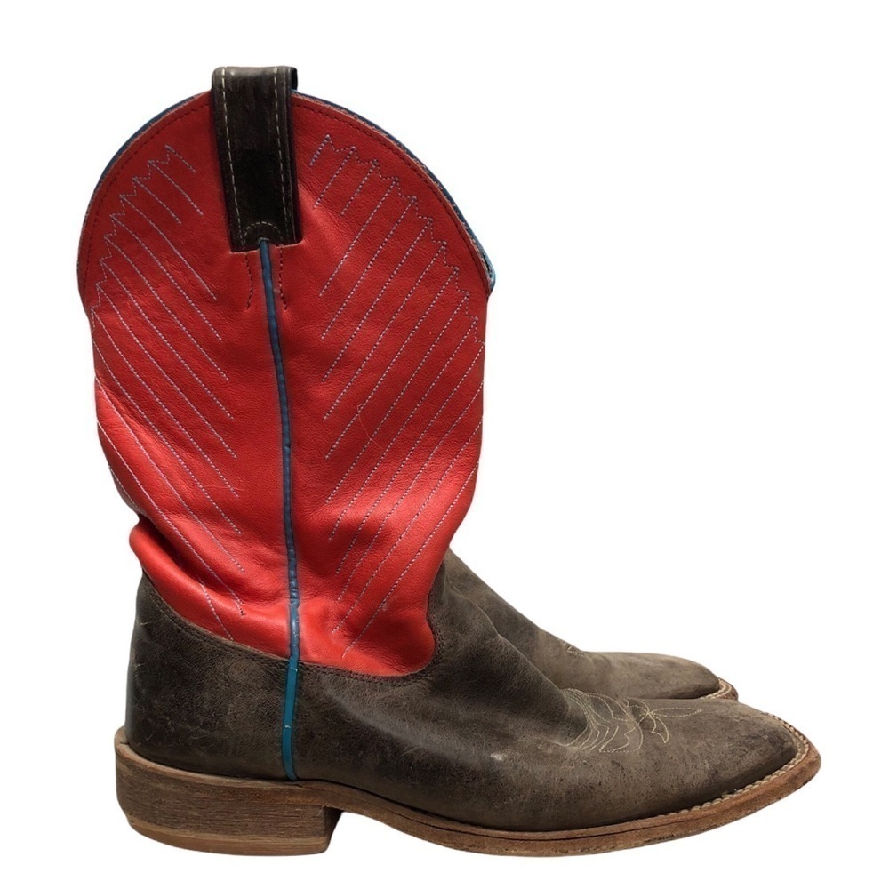 Justin Bent Rail Orange & Brown Leather‎ Square Toe Boots 8.5
